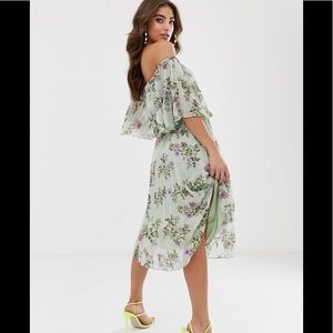 ASOS Pleated Floral Off the shoulder Dress